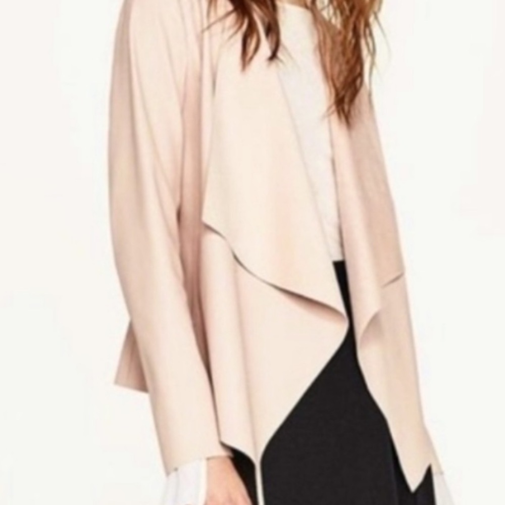 Zara Blush Faux Leather Drape Jacket